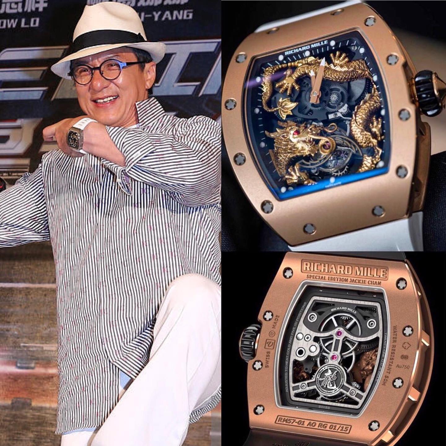 Actor @jackiechan yet again showing of his rare Richard Mille RM 057 Tourbillon, ”Year Of The Dragon” limited to only 15 pieces world wide 🌎 His RM collection is indeed CRAZY 🤯 ️ 742.000.00 📸 @superwatchman
