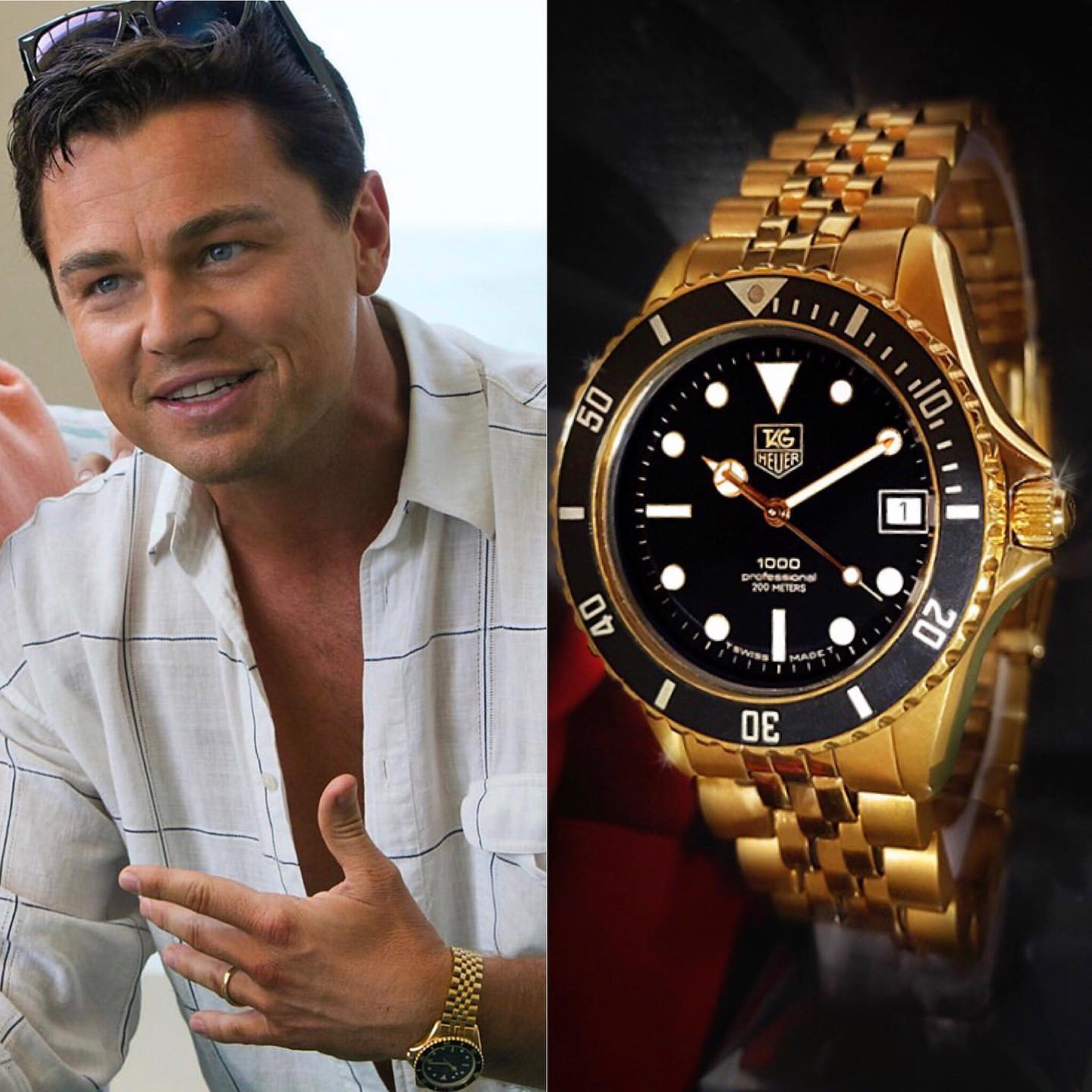 Jordan Belfort (@leonardodicaprio) rocking the 1000 Series 18K @tagheuer in the modern classic Wolf of Wall Street Many mistakenly believe that it’s a GMT-Master, but it’s not ️ 📸 @superwatchman