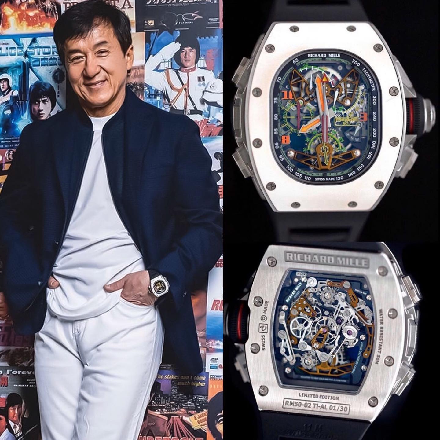Worlds best @jackiechan rocking the Unique RM 50-02 ”Airbus” Tourbillon Split Seconds Chronograph, inspired by a jet, why the name ”Airbus” 🛩 It's limited to just 30 pieces world wide 🌎 ️ 1,005,000.00 📸 @superwatchman