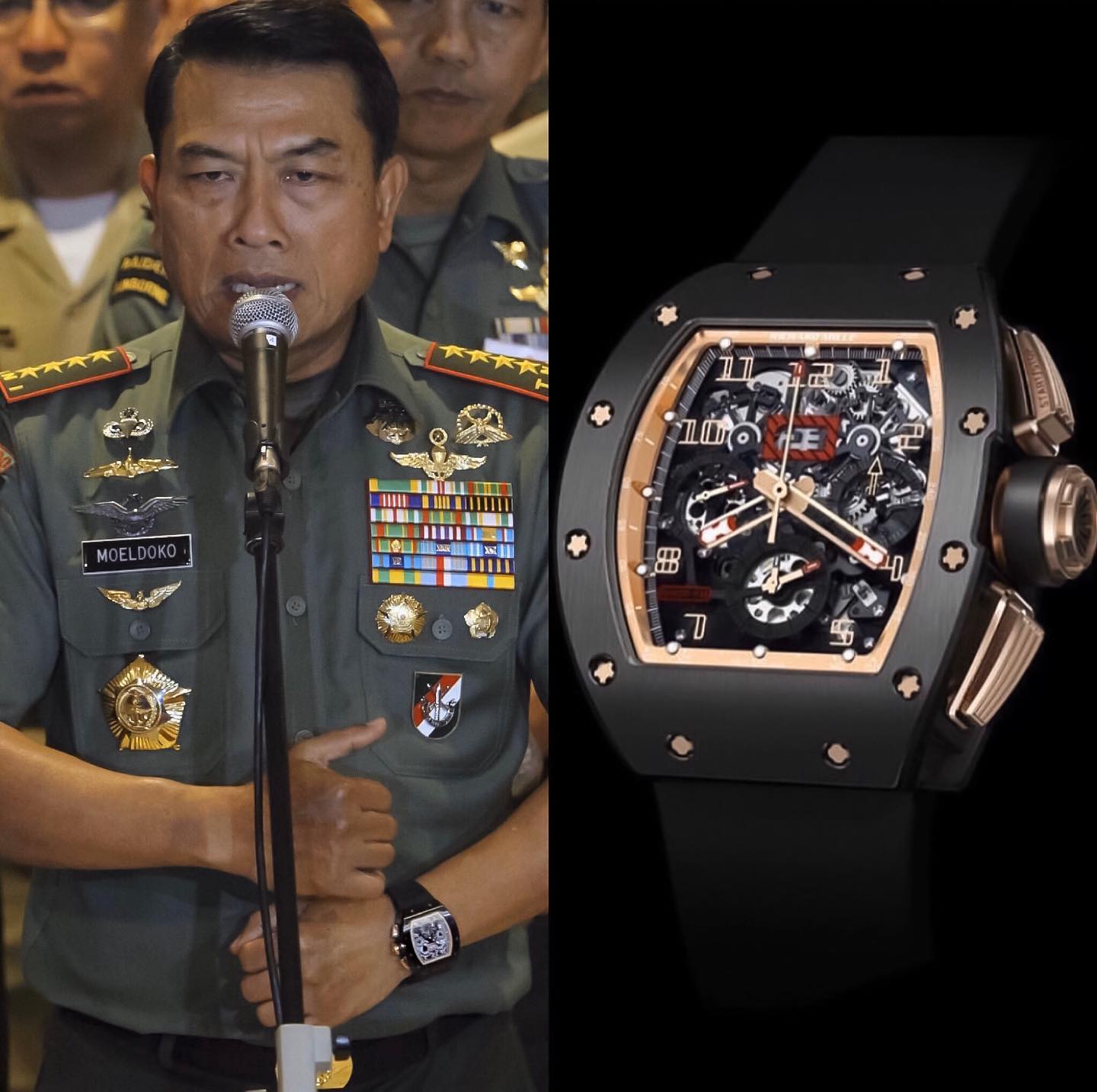 Dr. Moeldoko who is the current Chief of Staff of Indonesian presidency was seen with a Richard Mille RM 011 Felipe Massa Flyback Chronograph BLACK KITE ️ He claims that it's fake though. WELL: IS IT ?? ️ 110,000.00 📸 @superwatchman